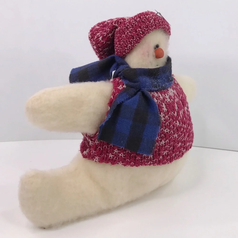 Vintage Handmade Let It Snow Plush Snowman Sweater Muffler Stuffed Animal Decor